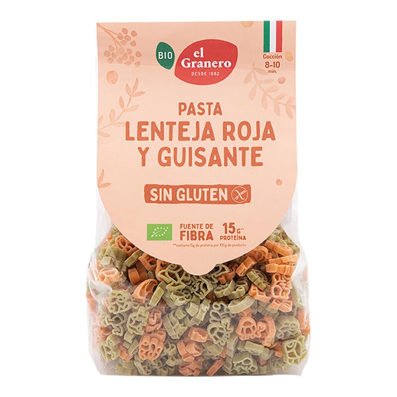 Pasta Lenteja y Guisantes Animales sin Gluten Bio El granero